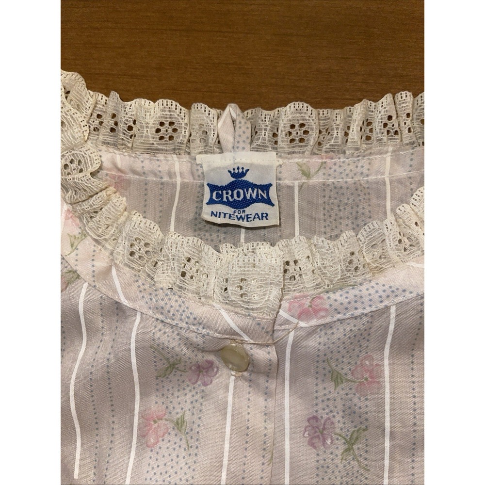 Vintage Long Nightgown Satin Granny Cottagecore Women XXL Flower Detail - Picture 11 of 12